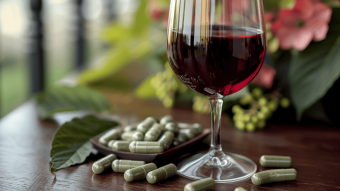 glass of wine next to kratom pills